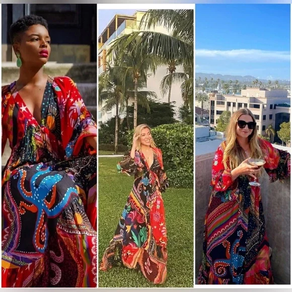 FARM Rio Vibrant Red and Blue Maxi Dress - Picture 9 of 16